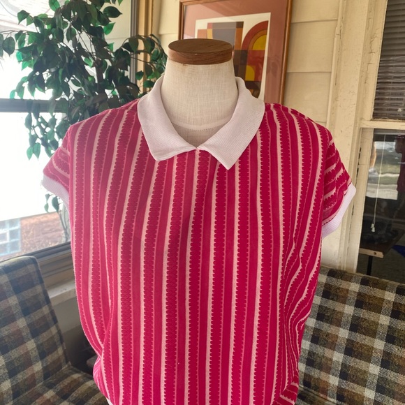 Vintage 80s striped pink sport polo peter pan collar size s/m - Picture 7 of 7